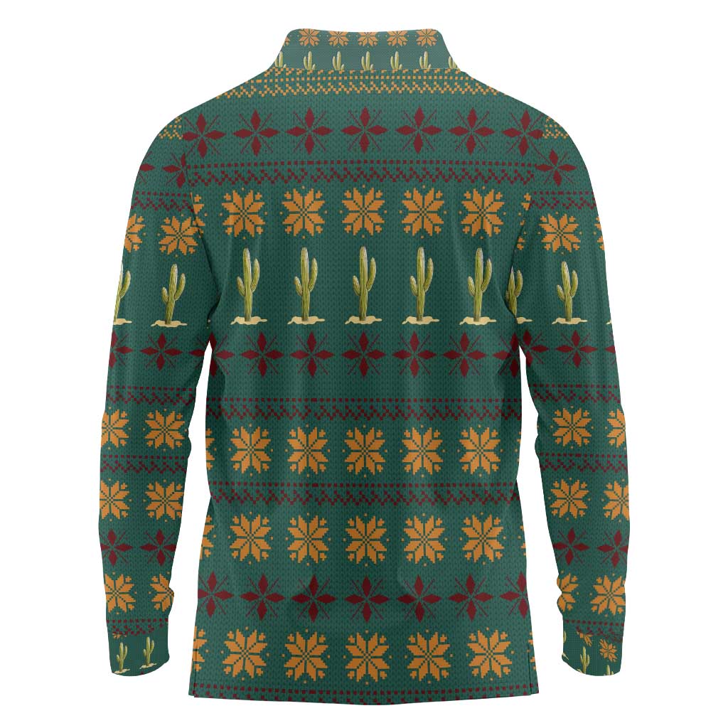 Cactus Gifts Christmas Long Sleeve Polo Shirt Xmas Holiday Patterns - Wonder Print Shop