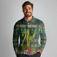 Cactus Gifts Christmas Long Sleeve Polo Shirt Xmas Holiday Patterns - Wonder Print Shop