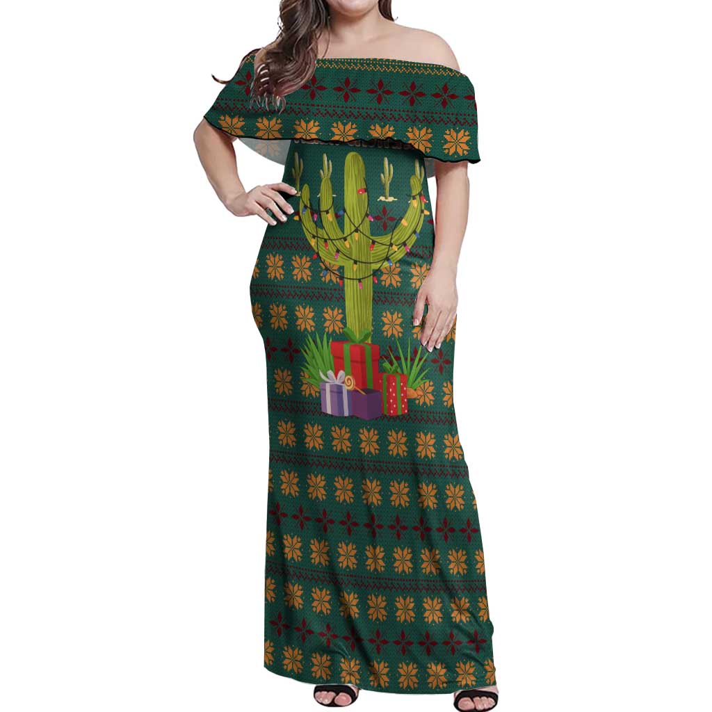 Cactus Gifts Christmas Off Shoulder Maxi Dress Xmas Holiday Patterns - Wonder Print Shop