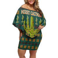 Cactus Gifts Christmas Off Shoulder Short Dress Xmas Holiday Patterns - Wonder Print Shop