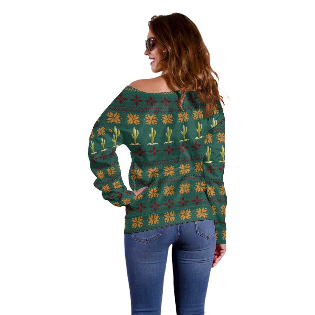 Cactus Gifts Christmas Off Shoulder Sweater Xmas Holiday Patterns - Wonder Print Shop