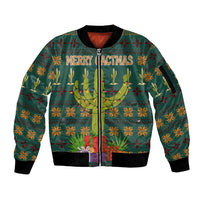 Cactus Gifts Christmas Sleeve Zip Bomber Jacket Xmas Holiday Patterns - Wonder Print Shop