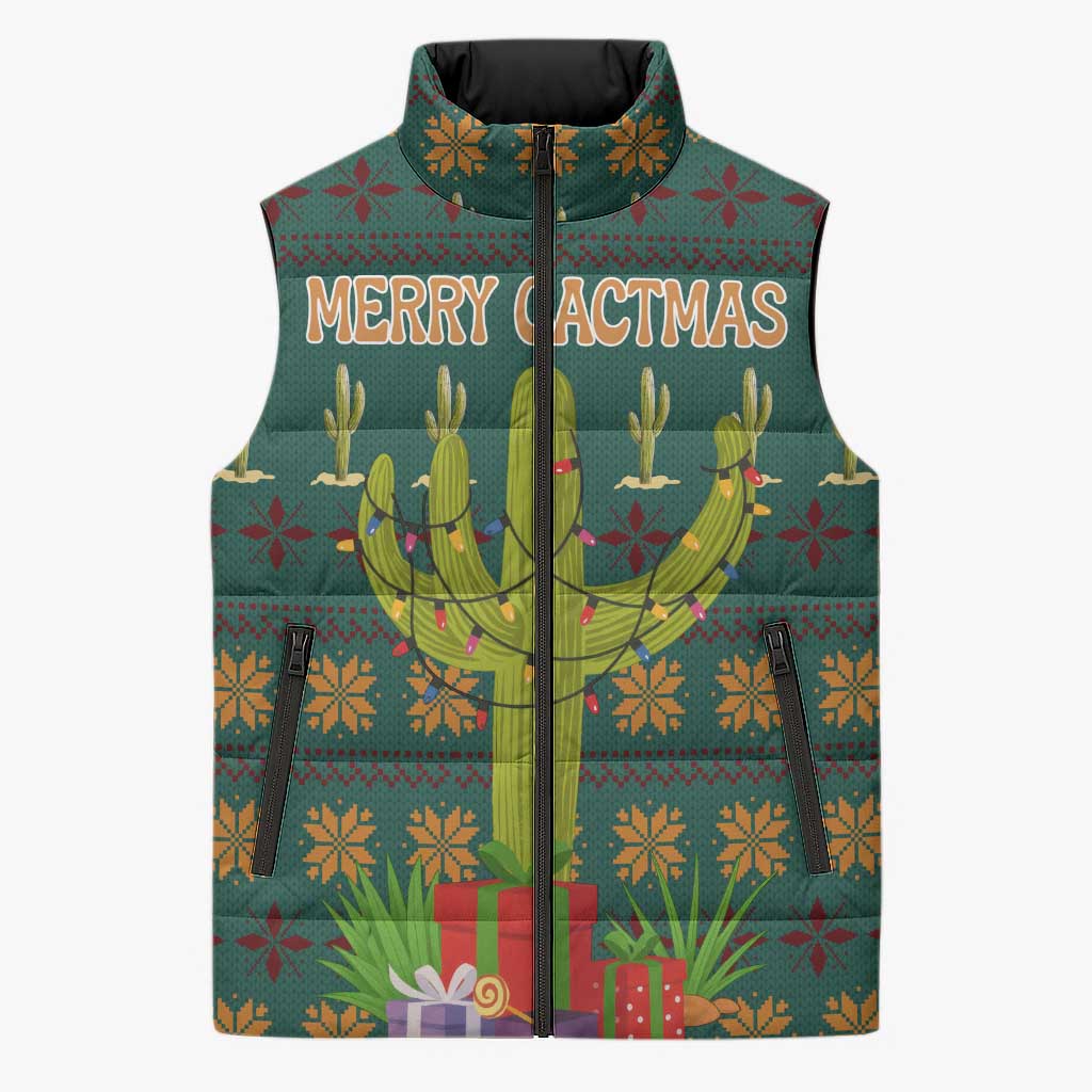 Cactus Gifts Christmas Sleeveless Puffer Jacket Xmas Holiday Patterns - Wonder Print Shop