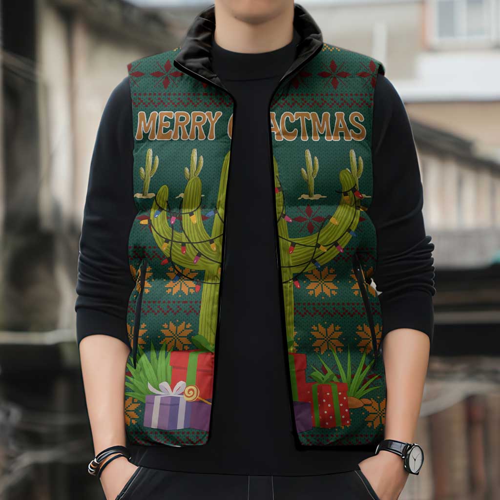 Cactus Gifts Christmas Sleeveless Puffer Jacket Xmas Holiday Patterns - Wonder Print Shop