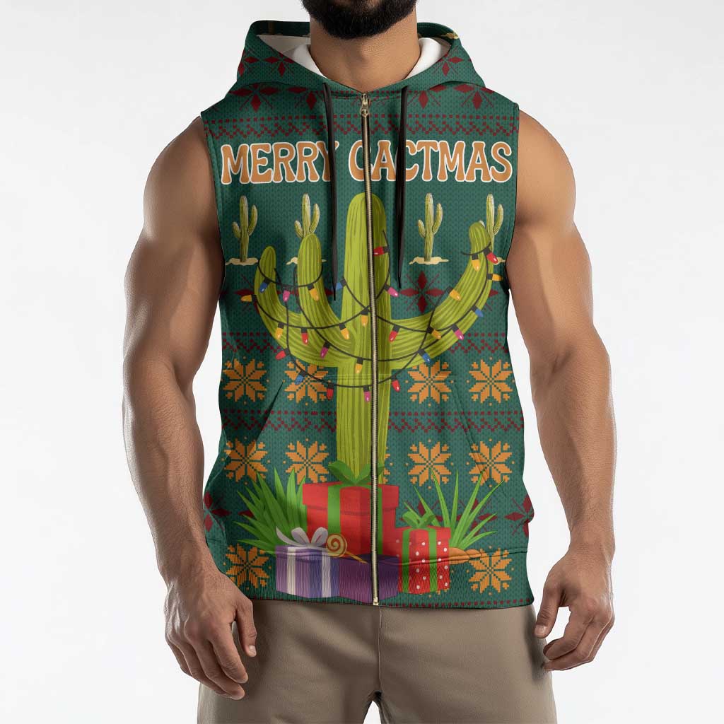 Cactus Gifts Christmas Sleeveless Zip Hoodie Xmas Holiday Patterns - Wonder Print Shop