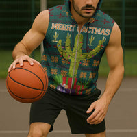 Cactus Gifts Christmas Sleeveless Zip Hoodie Xmas Holiday Patterns - Wonder Print Shop