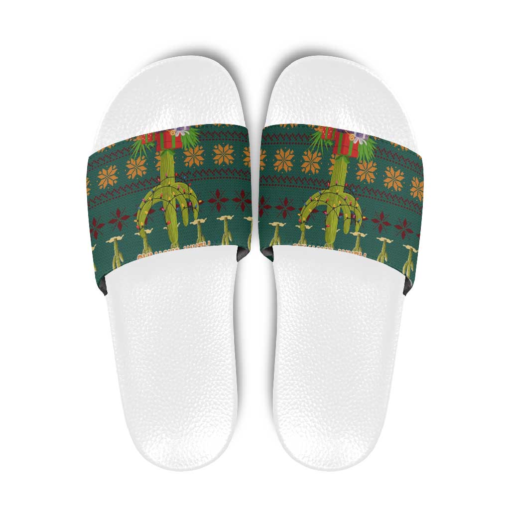 Cactus Gifts Christmas Slide Sandals Xmas Holiday Patterns - Wonder Print Shop