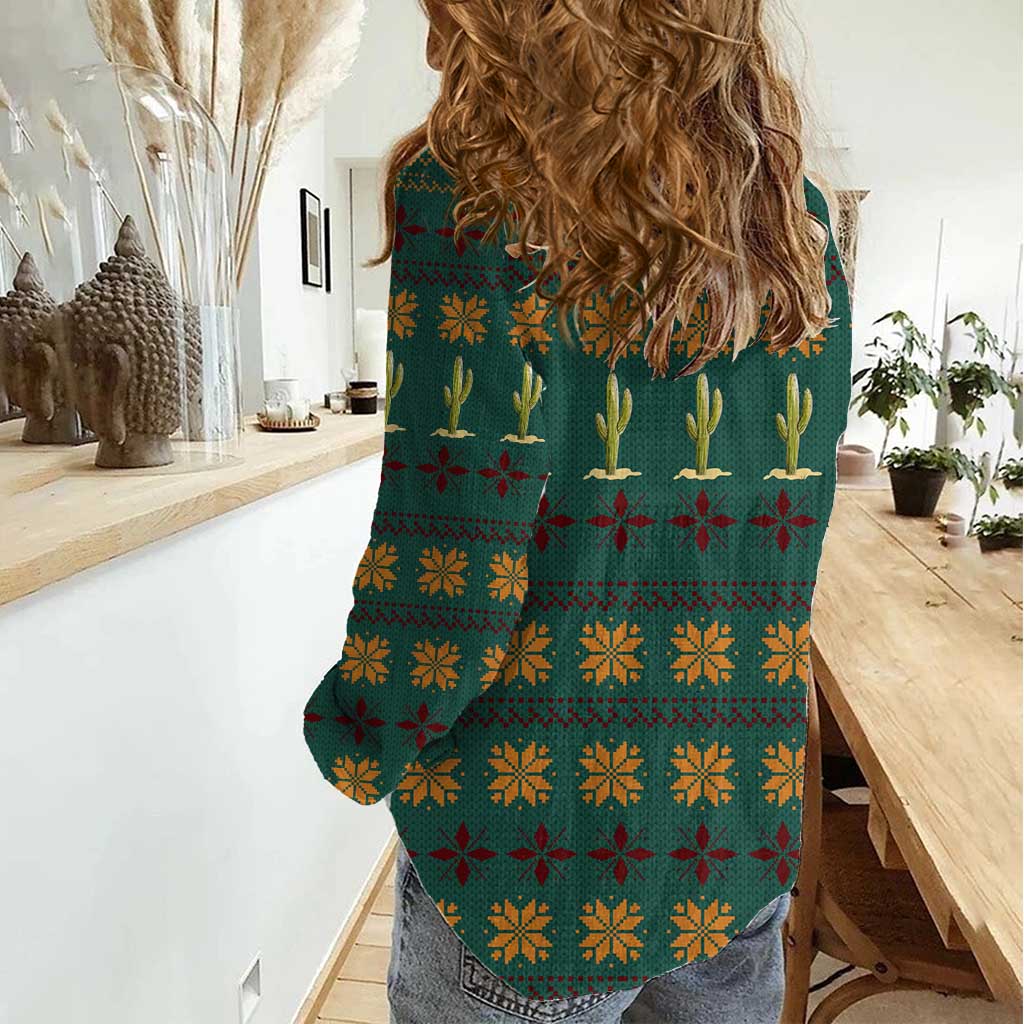 Cactus Gifts Christmas Women Casual Shirt Xmas Holiday Patterns - Wonder Print Shop