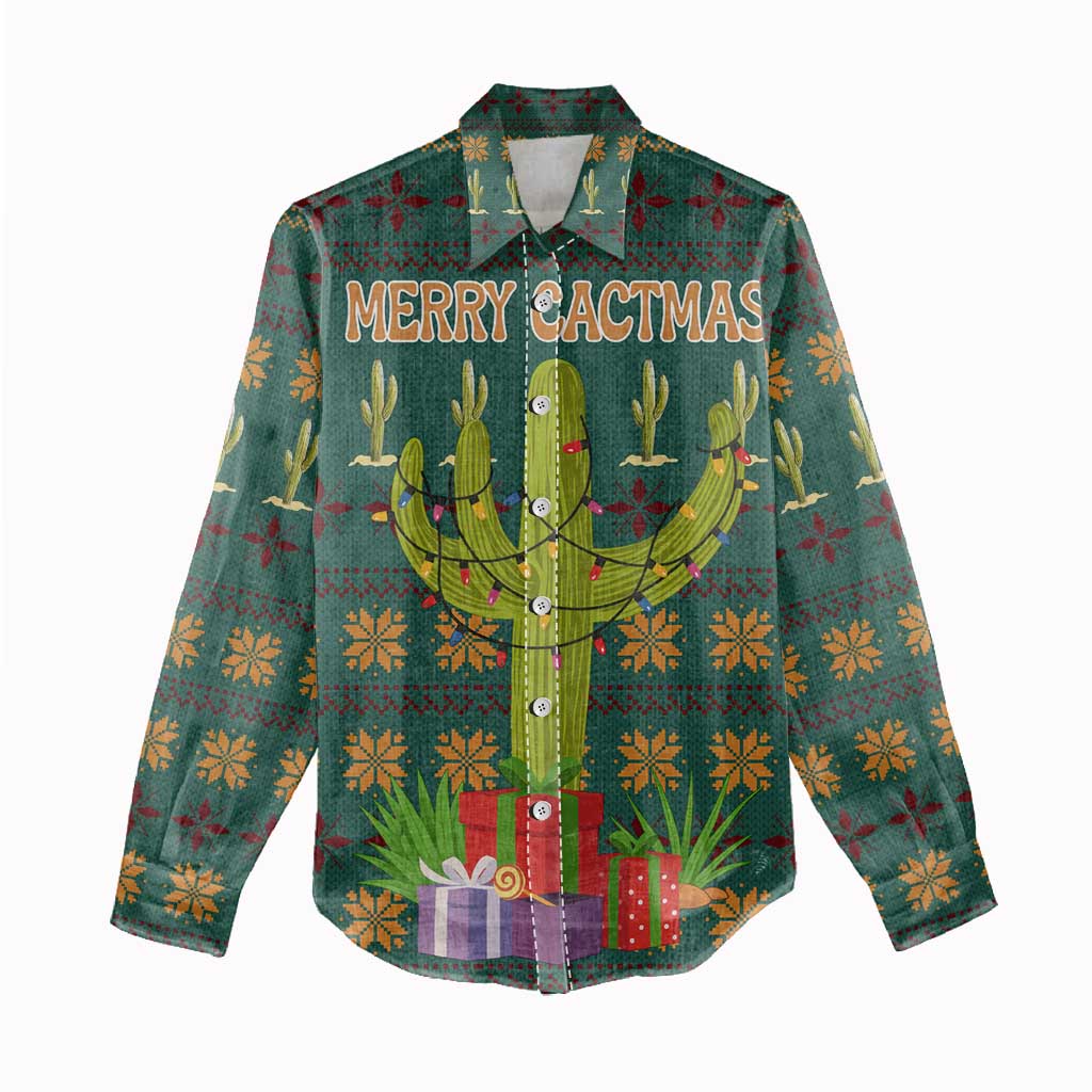 Cactus Gifts Christmas Women Casual Shirt Xmas Holiday Patterns - Wonder Print Shop