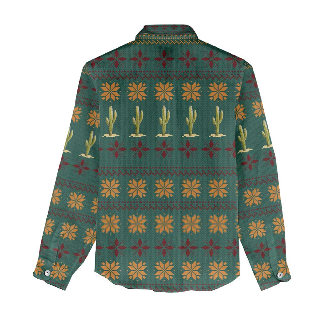 Cactus Gifts Christmas Women Casual Shirt Xmas Holiday Patterns - Wonder Print Shop