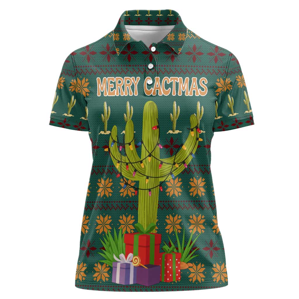 Cactus Gifts Christmas Women Polo Shirt Xmas Holiday Patterns - Wonder Print Shop