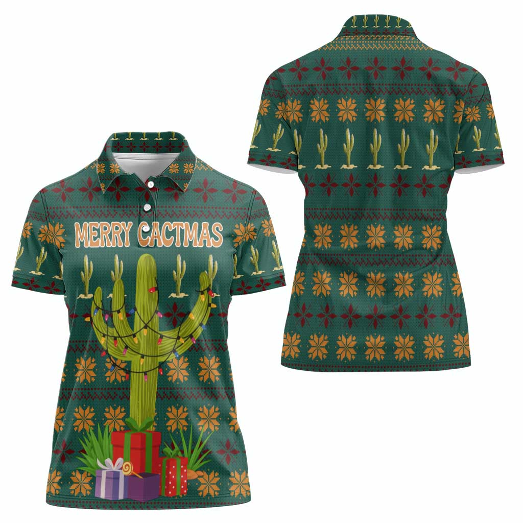 Cactus Gifts Christmas Women Polo Shirt Xmas Holiday Patterns - Wonder Print Shop
