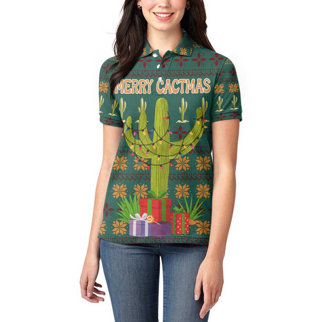 Cactus Gifts Christmas Women Polo Shirt Xmas Holiday Patterns - Wonder Print Shop