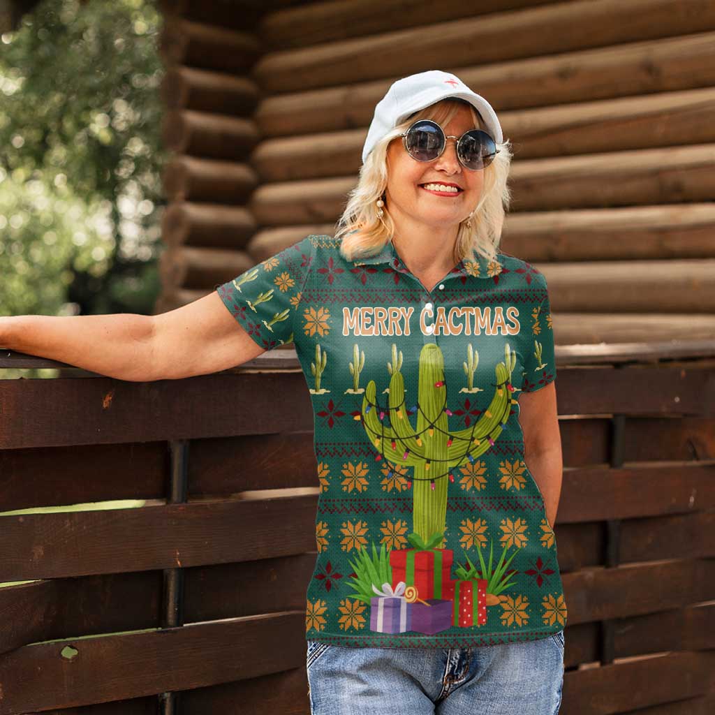 Cactus Gifts Christmas Women Polo Shirt Xmas Holiday Patterns - Wonder Print Shop