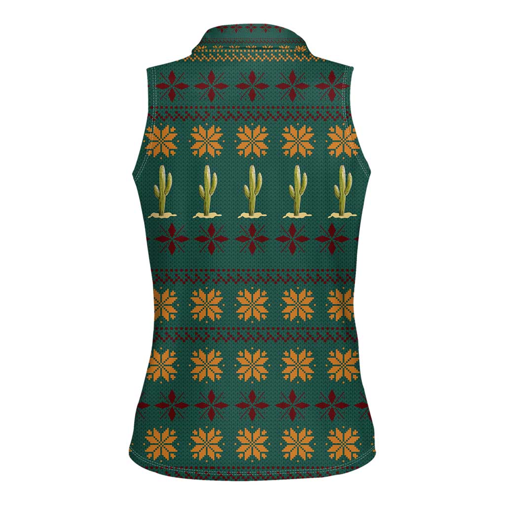 Cactus Gifts Christmas Women Sleeveless Polo Shirt Xmas Holiday Patterns - Wonder Print Shop