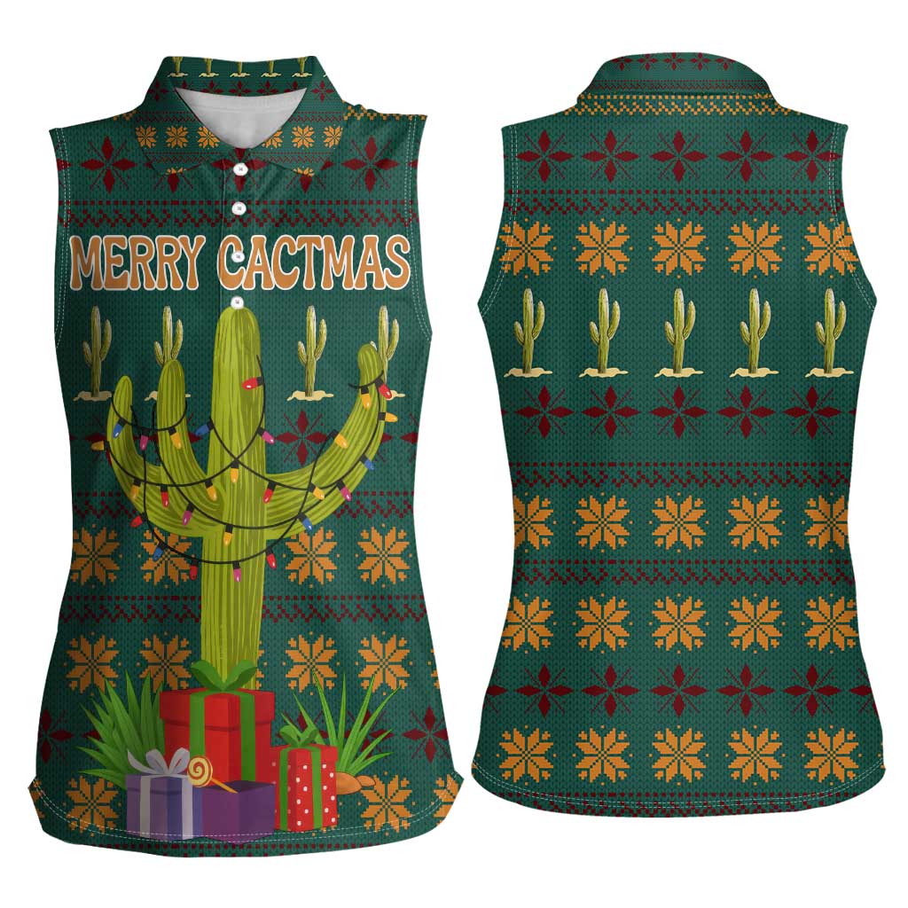 Cactus Gifts Christmas Women Sleeveless Polo Shirt Xmas Holiday Patterns - Wonder Print Shop