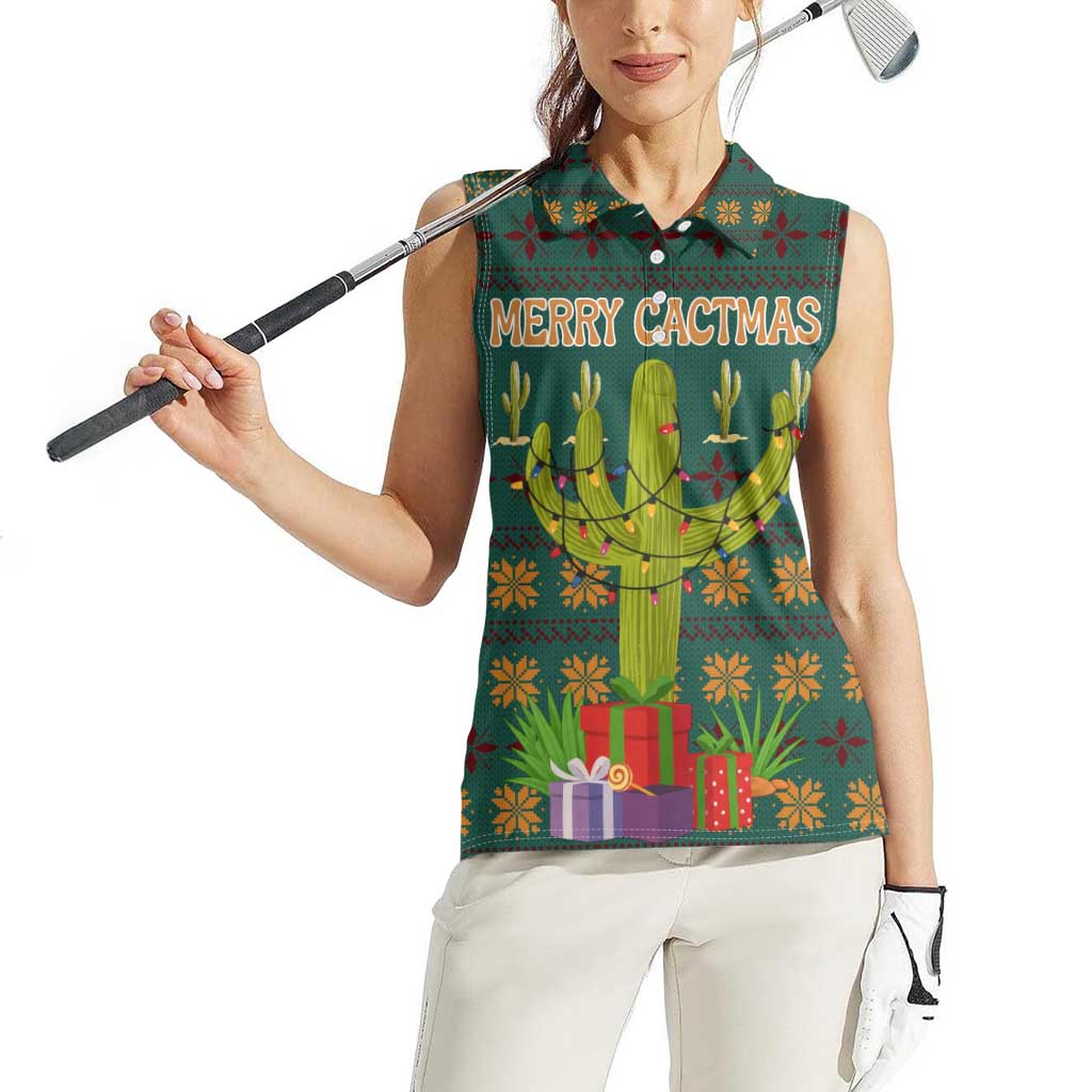 Cactus Gifts Christmas Women Sleeveless Polo Shirt Xmas Holiday Patterns - Wonder Print Shop