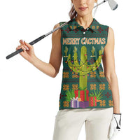 Cactus Gifts Christmas Women Sleeveless Polo Shirt Xmas Holiday Patterns - Wonder Print Shop