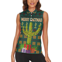 Cactus Gifts Christmas Women Sleeveless Polo Shirt Xmas Holiday Patterns - Wonder Print Shop