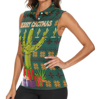 Cactus Gifts Christmas Women Sleeveless Polo Shirt Xmas Holiday Patterns - Wonder Print Shop