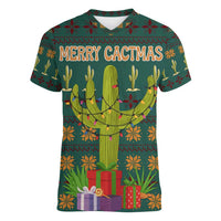 Cactus Gifts Christmas Women V-Neck T-Shirt Xmas Holiday Patterns - Wonder Print Shop