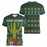 Cactus Gifts Christmas Women V-Neck T-Shirt Xmas Holiday Patterns - Wonder Print Shop