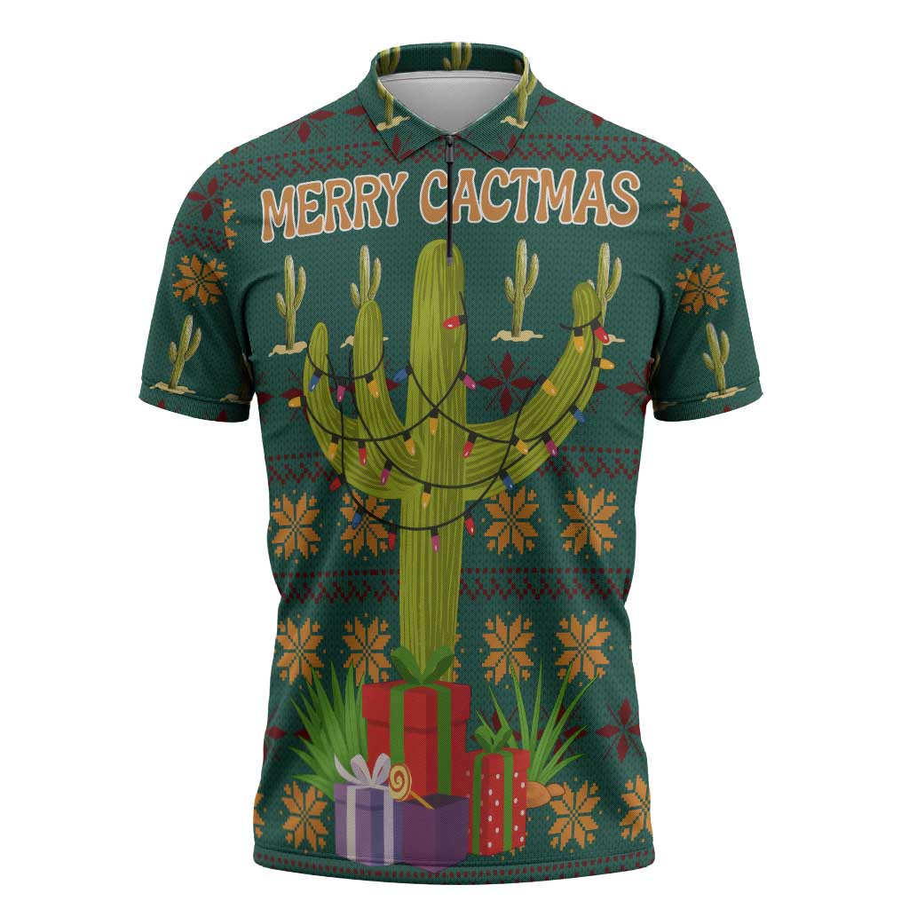 Cactus Gifts Christmas Zipper Polo Shirt Xmas Holiday Patterns - Wonder Print Shop