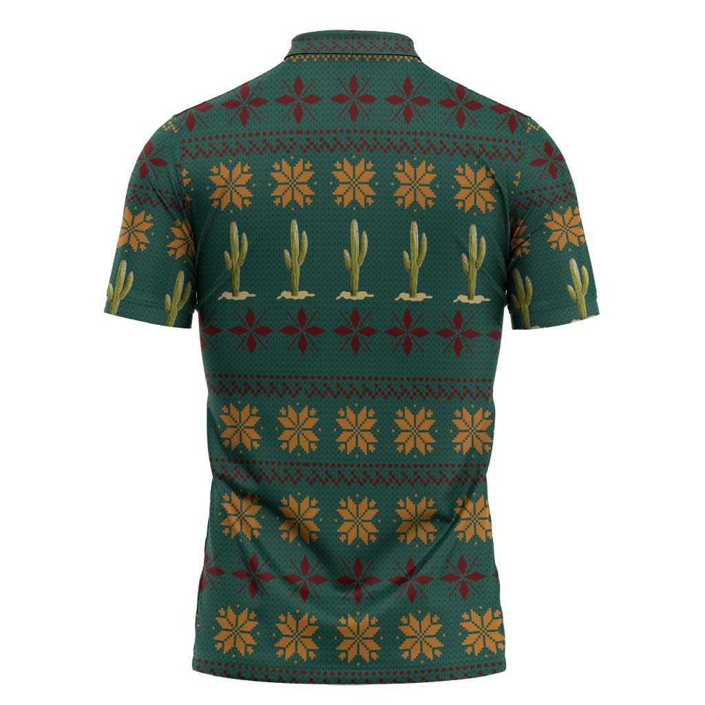 Cactus Gifts Christmas Zipper Polo Shirt Xmas Holiday Patterns - Wonder Print Shop
