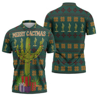 Cactus Gifts Christmas Zipper Polo Shirt Xmas Holiday Patterns - Wonder Print Shop