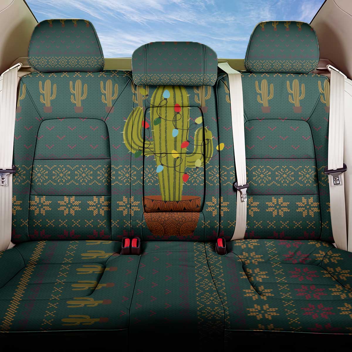 Cactus Christmas Back Car Seat Cover Xmas Holiday Patterns - Wonder Print Shop
