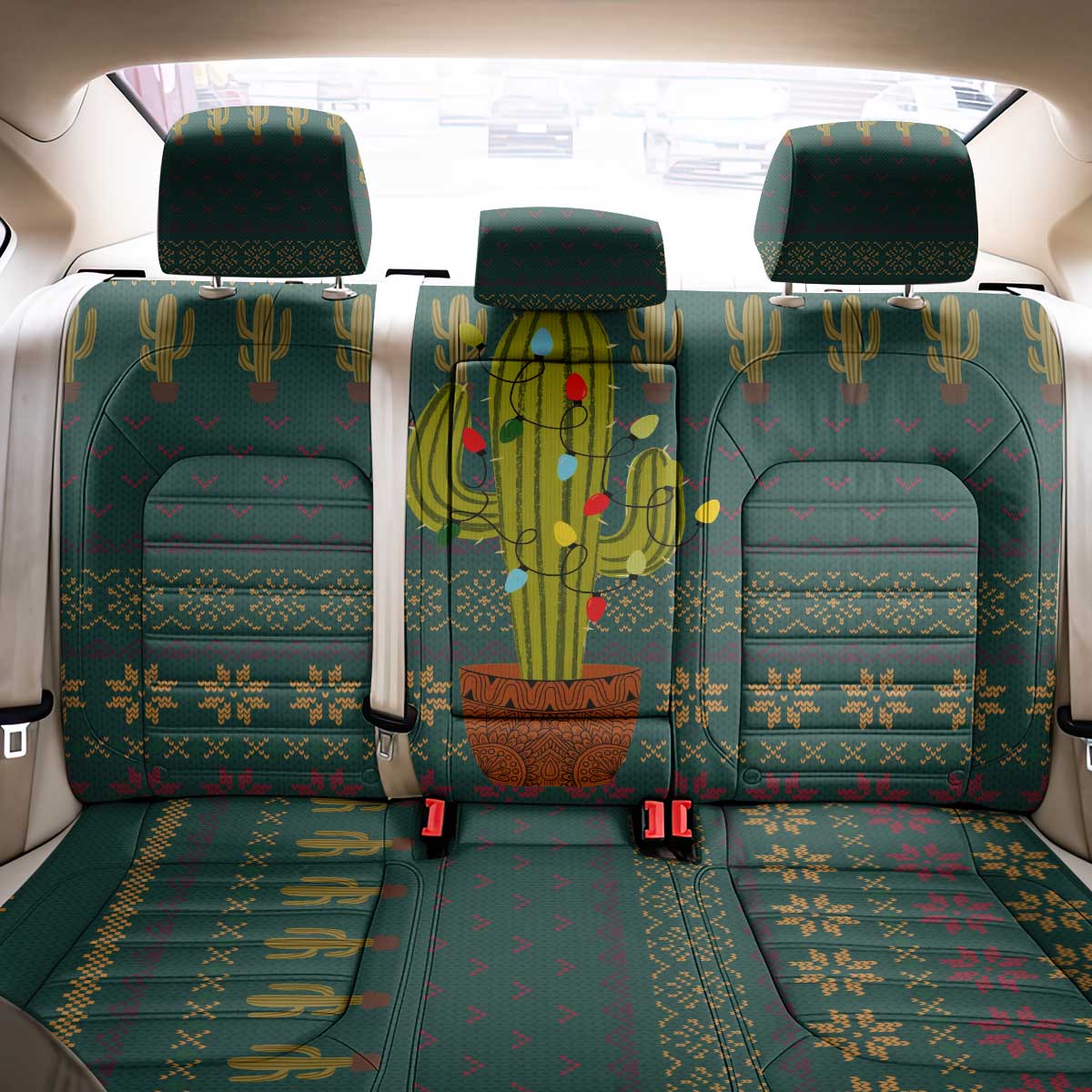 Cactus Christmas Back Car Seat Cover Xmas Holiday Patterns - Wonder Print Shop