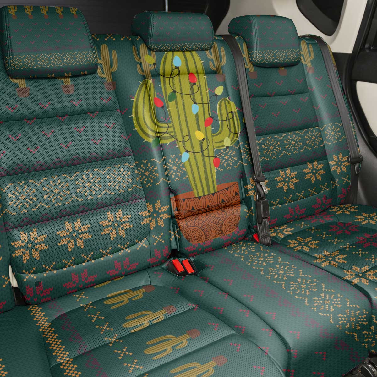 Cactus Christmas Back Car Seat Cover Xmas Holiday Patterns - Wonder Print Shop