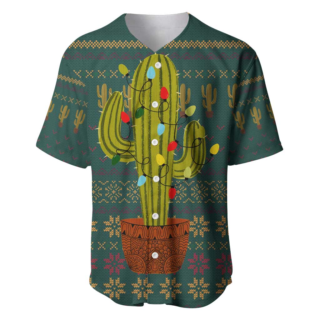 Cactus Christmas Baseball Jersey Xmas Holiday Patterns - Wonder Print Shop