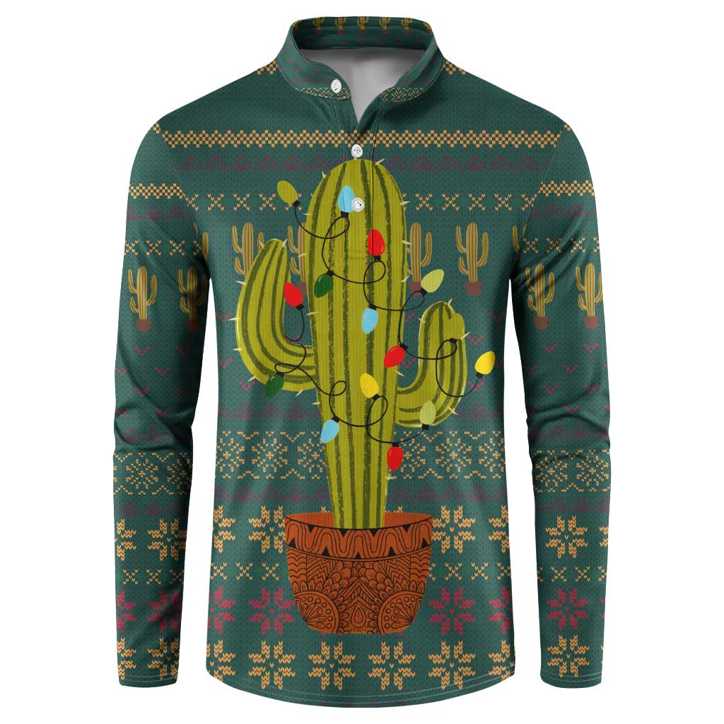 Cactus Christmas Button Sweatshirt Xmas Holiday Patterns - Wonder Print Shop