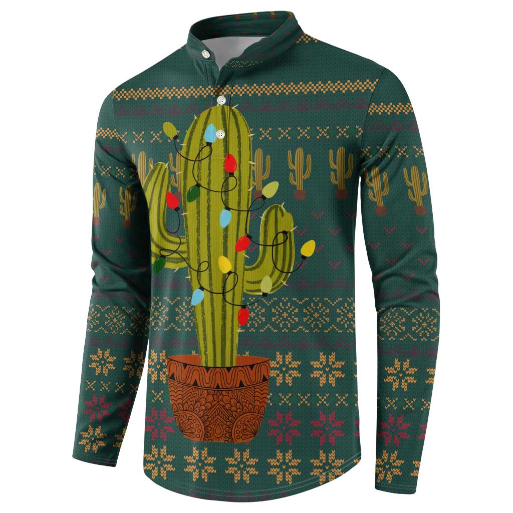 Cactus Christmas Button Sweatshirt Xmas Holiday Patterns - Wonder Print Shop