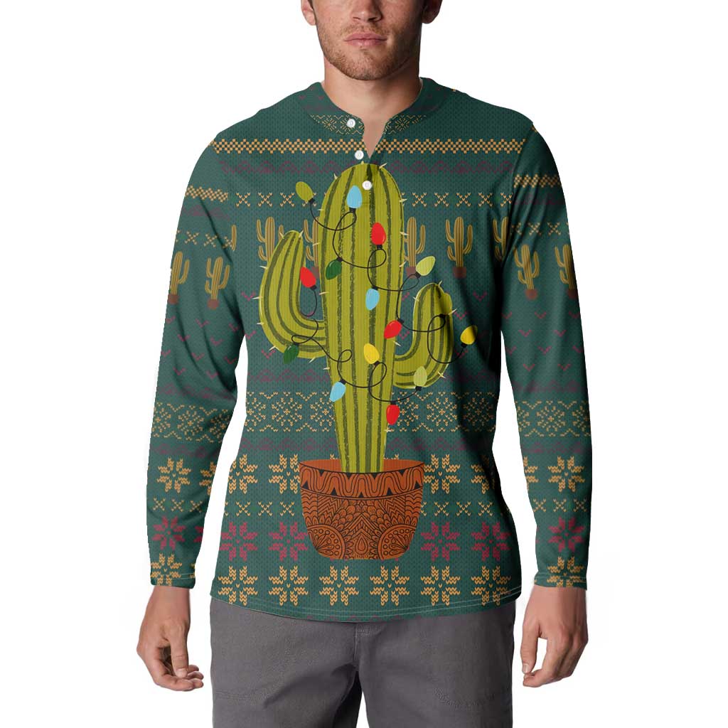 Cactus Christmas Button Sweatshirt Xmas Holiday Patterns - Wonder Print Shop