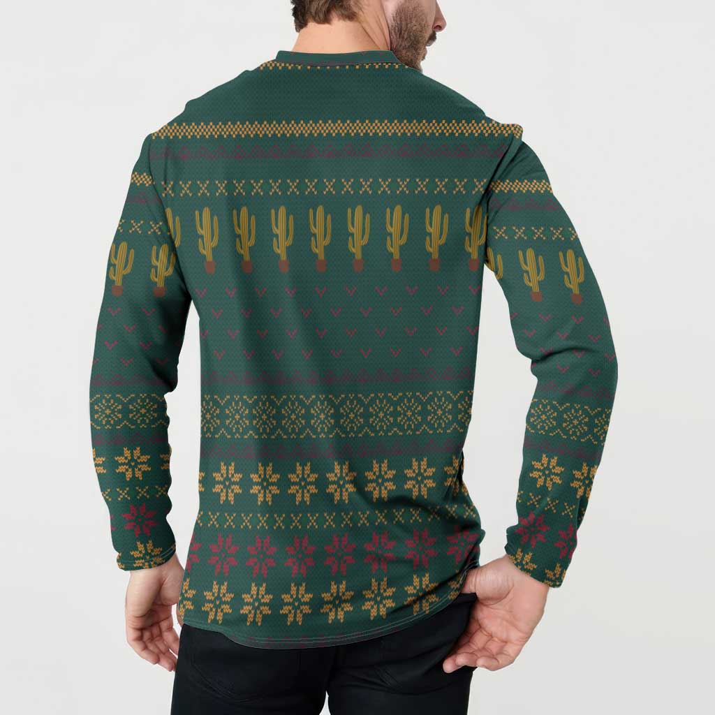 Cactus Christmas Button Sweatshirt Xmas Holiday Patterns - Wonder Print Shop