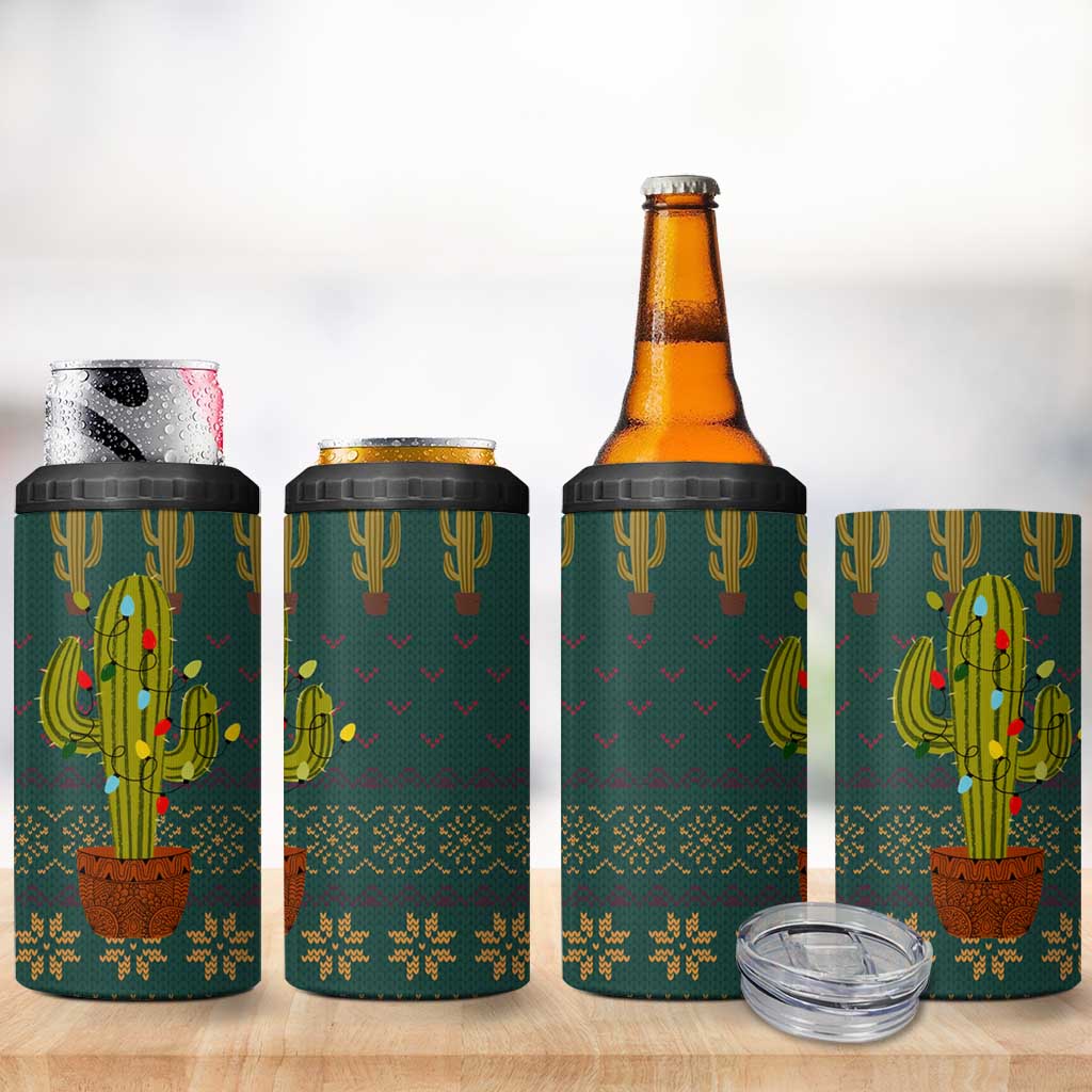 Cactus Christmas 4 in 1 Can Cooler Tumbler Xmas Holiday Patterns - Wonder Print Shop