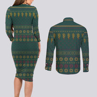 Cactus Christmas Couples Matching Long Sleeve Bodycon Dress and Long Sleeve Button Shirt Xmas Holiday Patterns - Wonder Print Shop
