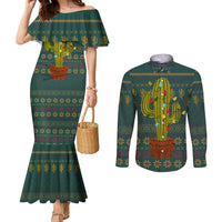 Cactus Christmas Couples Matching Mermaid Dress and Long Sleeve Button Shirt Xmas Holiday Patterns - Wonder Print Shop