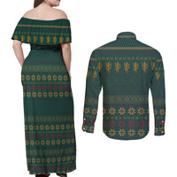 Cactus Christmas Couples Matching Off Shoulder Maxi Dress and Long Sleeve Button Shirt Xmas Holiday Patterns - Wonder Print Shop