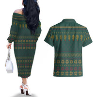 Cactus Christmas Couples Matching Off The Shoulder Long Sleeve Dress and Hawaiian Shirt Xmas Holiday Patterns - Wonder Print Shop