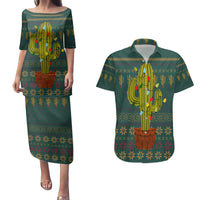 Cactus Christmas Couples Matching Puletasi and Hawaiian Shirt Xmas Holiday Patterns - Wonder Print Shop