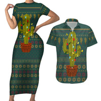 Cactus Christmas Couples Matching Short Sleeve Bodycon Dress and Hawaiian Shirt Xmas Holiday Patterns - Wonder Print Shop