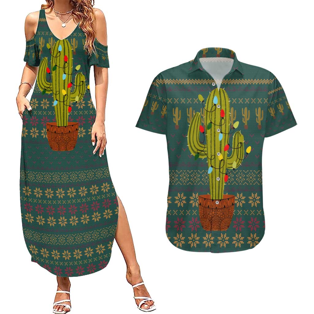 Cactus Christmas Couples Matching Summer Maxi Dress and Hawaiian Shirt Xmas Holiday Patterns - Wonder Print Shop