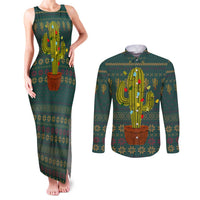 Cactus Christmas Couples Matching Tank Maxi Dress and Long Sleeve Button Shirt Xmas Holiday Patterns - Wonder Print Shop