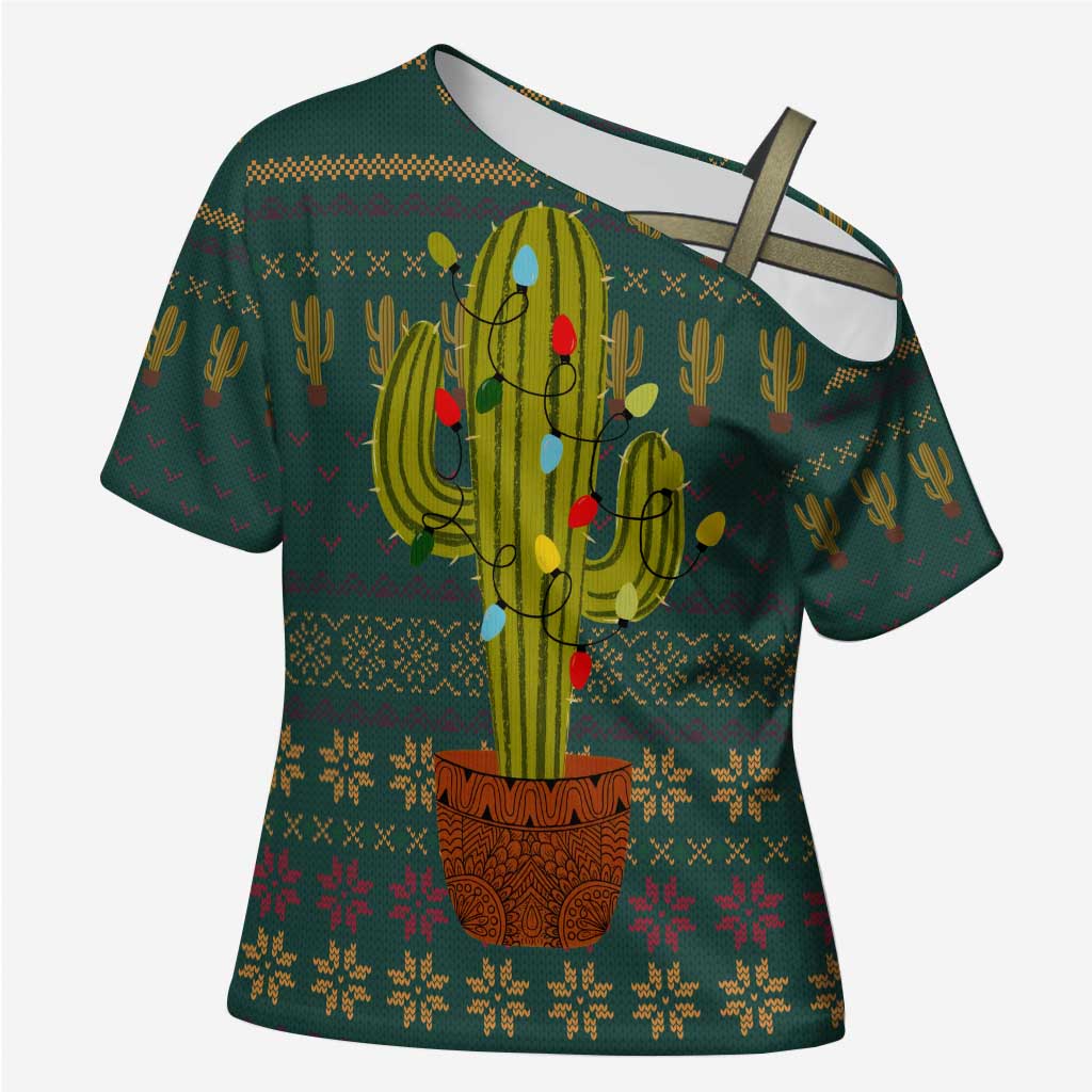 Cactus Christmas Cross Shoulder Shirt Xmas Holiday Patterns - Wonder Print Shop
