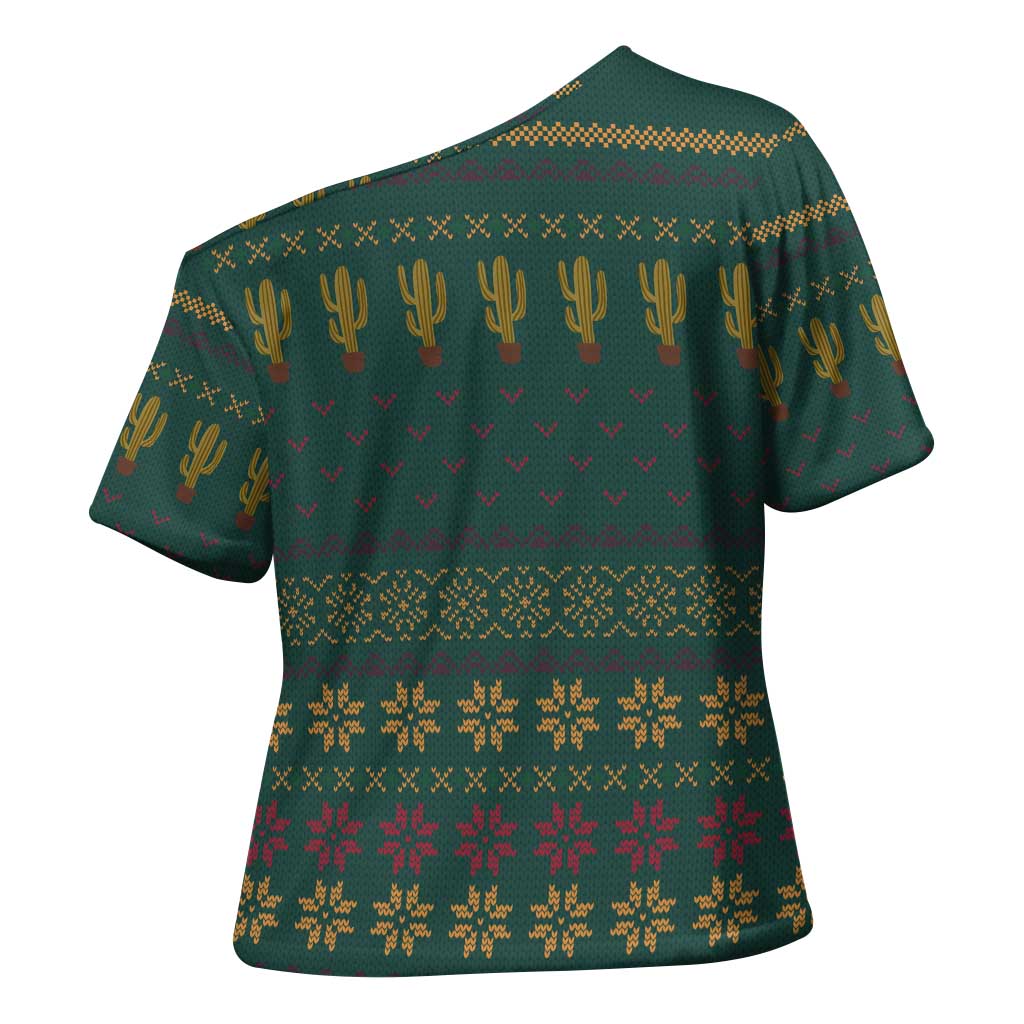 Cactus Christmas Cross Shoulder Shirt Xmas Holiday Patterns - Wonder Print Shop