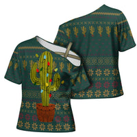 Cactus Christmas Cross Shoulder Shirt Xmas Holiday Patterns - Wonder Print Shop