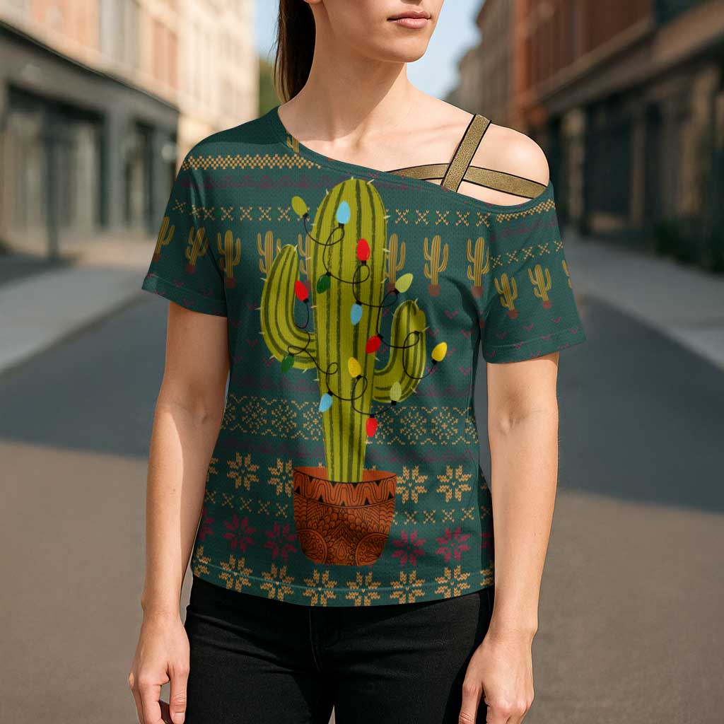 Cactus Christmas Cross Shoulder Shirt Xmas Holiday Patterns - Wonder Print Shop